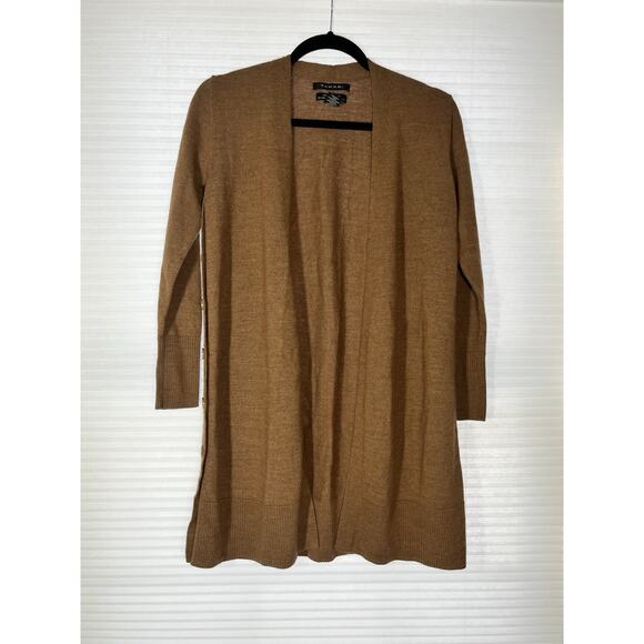 Tahari Merino Wool Blend Cardigan Womens Medium Mocha Brown Open Knit Sweater - Picture 1 of 9